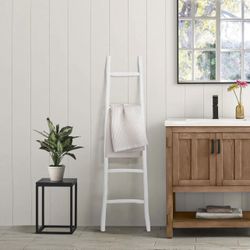 59.1 in. Tall White Solid Wood 5-Rung Bookcase Blanket Ladder，D1943