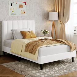 White Upholstered Platform Bed Frame