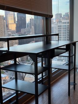 Black Standing Desk with Shelves