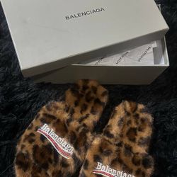 BALENCIAGA FURRY VELVET SLIDE LEOPARD