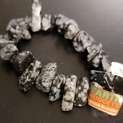 Earth Nugget Black And White Stretch Bracelet