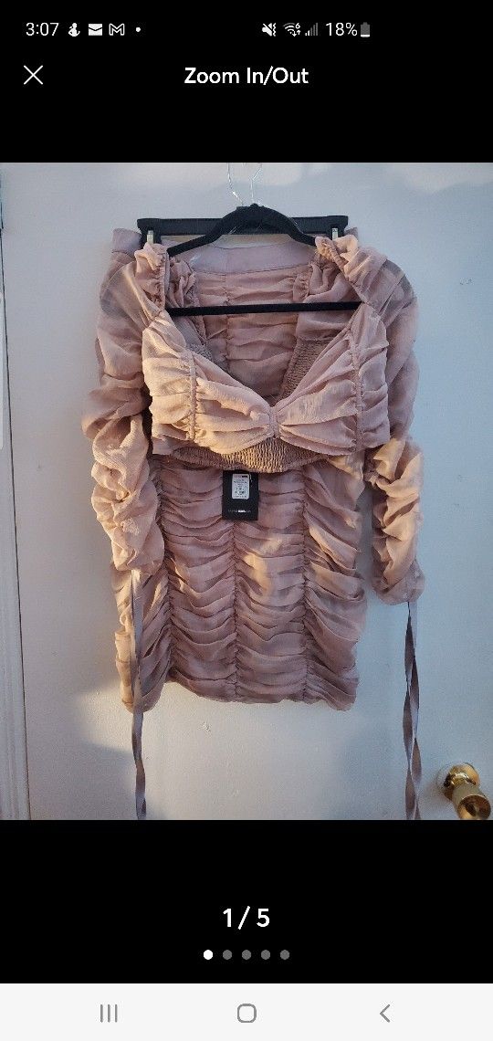 PLT Beige Ruched Slinky Dress 2 pieces skirt and shirt