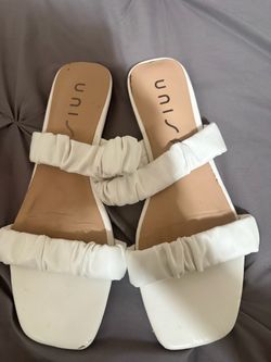 Unisa White Ruched Strap Slide Sandals