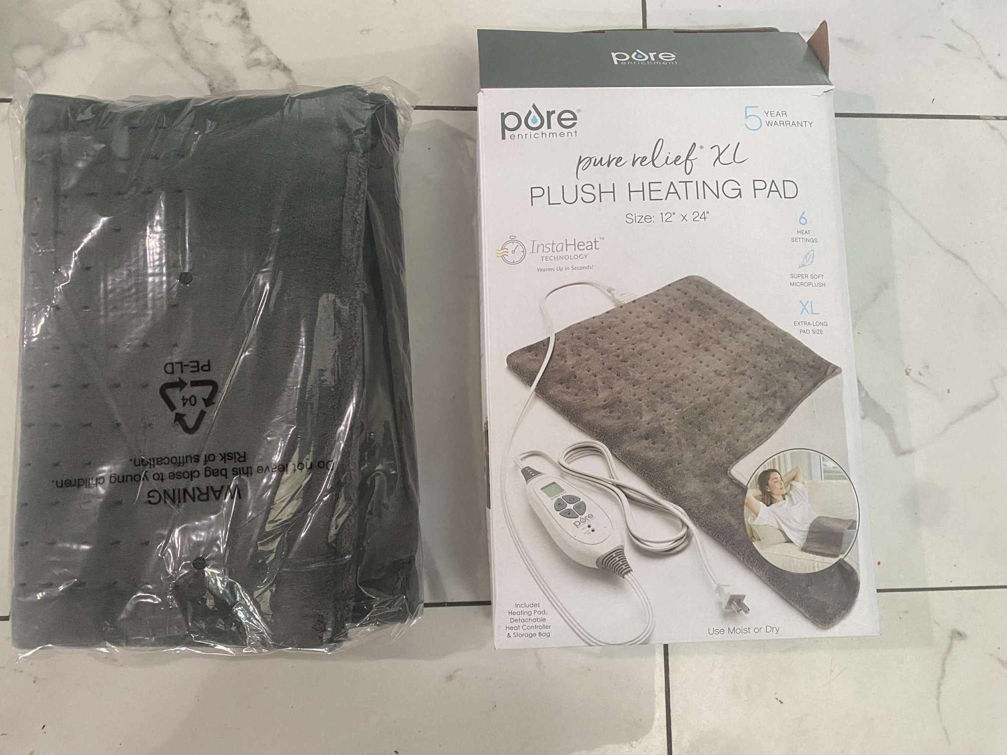 Pure Enrichment PureRelief XL King Size Heating Pad - Gray (NEW Open Box)