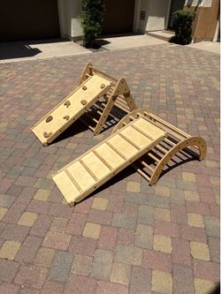 Montessori Pikler Triangle Climbing Set w/ Arch & Ramp – Wooden Toddler Gym