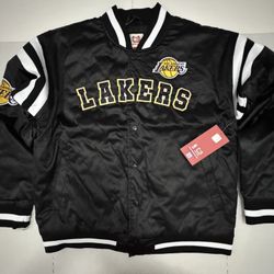 NWT  Ultra Game  LA Los Angeles Lakers  Bomber Jacket  Satin Embroidered  Diamond Quilted Interior & Exterior Black Yellow Gold Men  Size Large