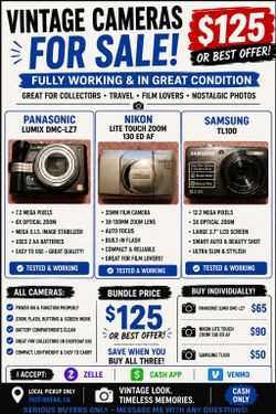 3 Vintage Cameras Panasonic Nikon Samsung