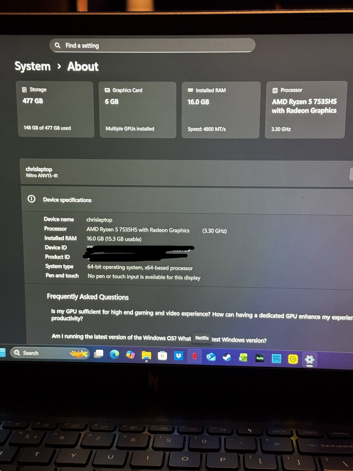 Gaming Laptop- Nitro 15-41