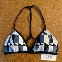 SeaFolly Swim Top Jagged Geo Bluestone USA 6 New