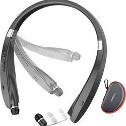 new Bluetooth Headset, 2023 Upgraded Foldable Bluetooth Headphones with Retractable Earbuds, Noise Cancelling Stereo Earphones with Mic, Wireless Neck