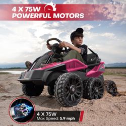 24V Ride on Toys for Big Kids, 6 Eva Wheels UTV, 4x75W 5.9MPH Powerful Electric Car, 4WD/2WD Switch, Parent Remote, 4 Shock Absorbers, Perfect Choice 