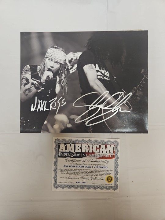 Axl Rose/ Slash Signed 8x10 W COA