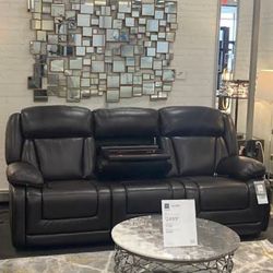 Leather triple power sofa
