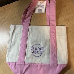 Pink trader Joe's mini canvas tote