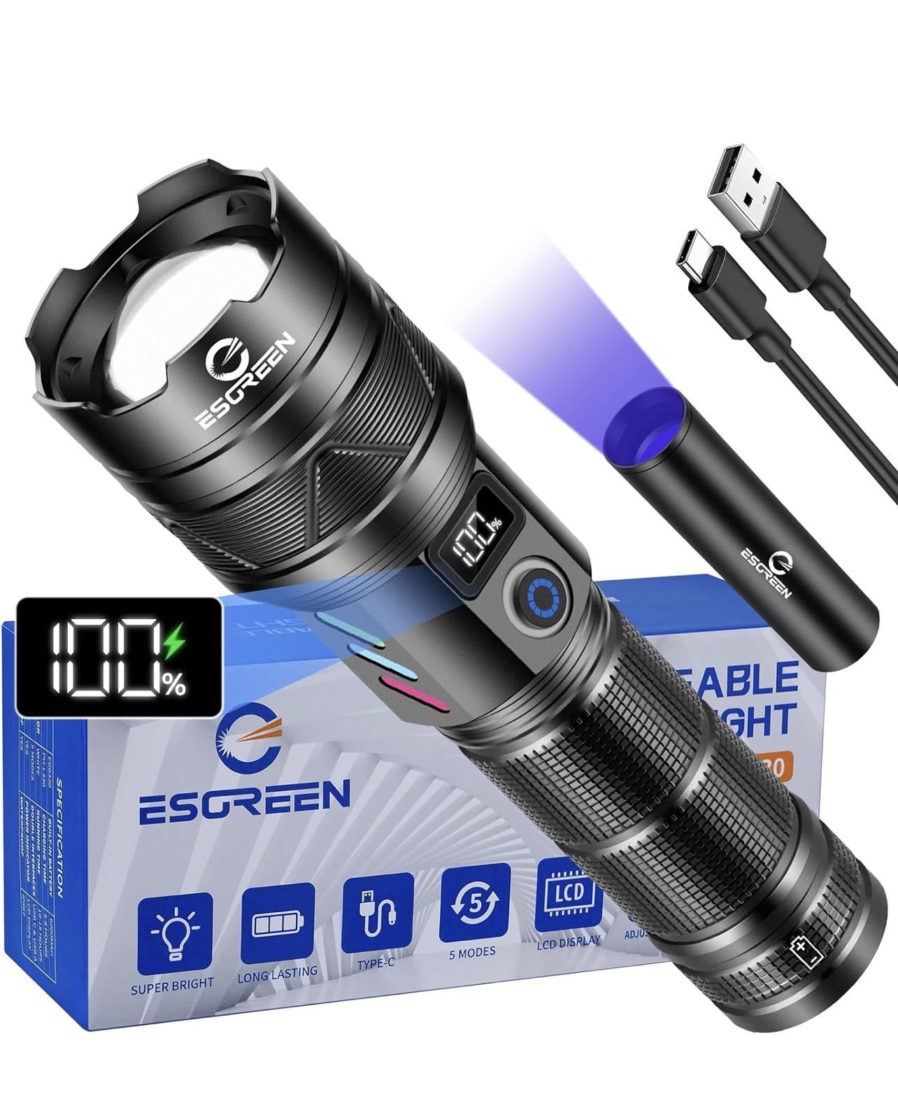 Rechargeable Flashlights —1000000 High Lumens