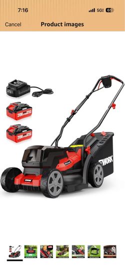 40V 14" Cordless Lawn Mower with 2 x 4.0Ah Batteries & Fast Lightweight Electric Push Mower with Grass Catchers and 6-Height Adjustment, Battery Power