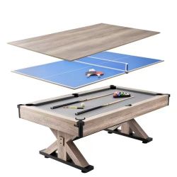  Billiards Table Combo Set, 7ft 3-in-1 Multi Game Table with Dining, Pool, and Tennis Table, Includes Full Set of Accessories, Wood Color with Grey Cl