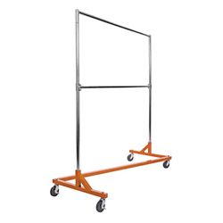 Econoco 64" x 24" x 70" Orange Garment Z-Rack with Add-On Hangrail