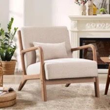 Hertford Upholstered Linen Blend Accent Chair with Wooden Legs and One Pillow