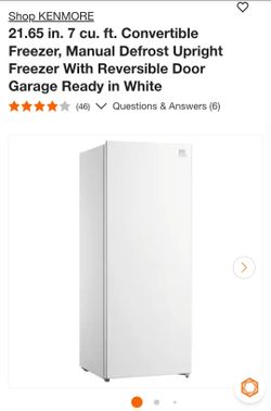 KENMORE
21.65 in. 7 cu. ft. Convertible Freezer, Manual Defrost Upright Freezer With Reversible Door Garage Ready in White