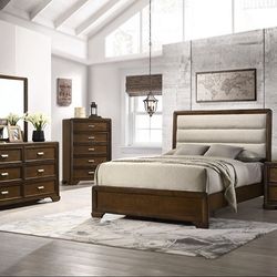 Brand New Dark Brown Channel 4pc Queen Size Bedroom Set 