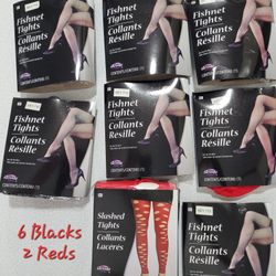 Lot of New Pairs of Fishnet Tights one size red and black