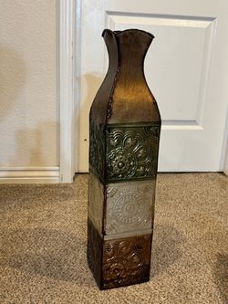 Tall Decorative metallic floral Vase with Embossed Panels