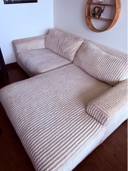 2 - Piece Upholstered White Faux Rabbit Fur Flannel Modular Sectional Sofa with Armrests & Pillows