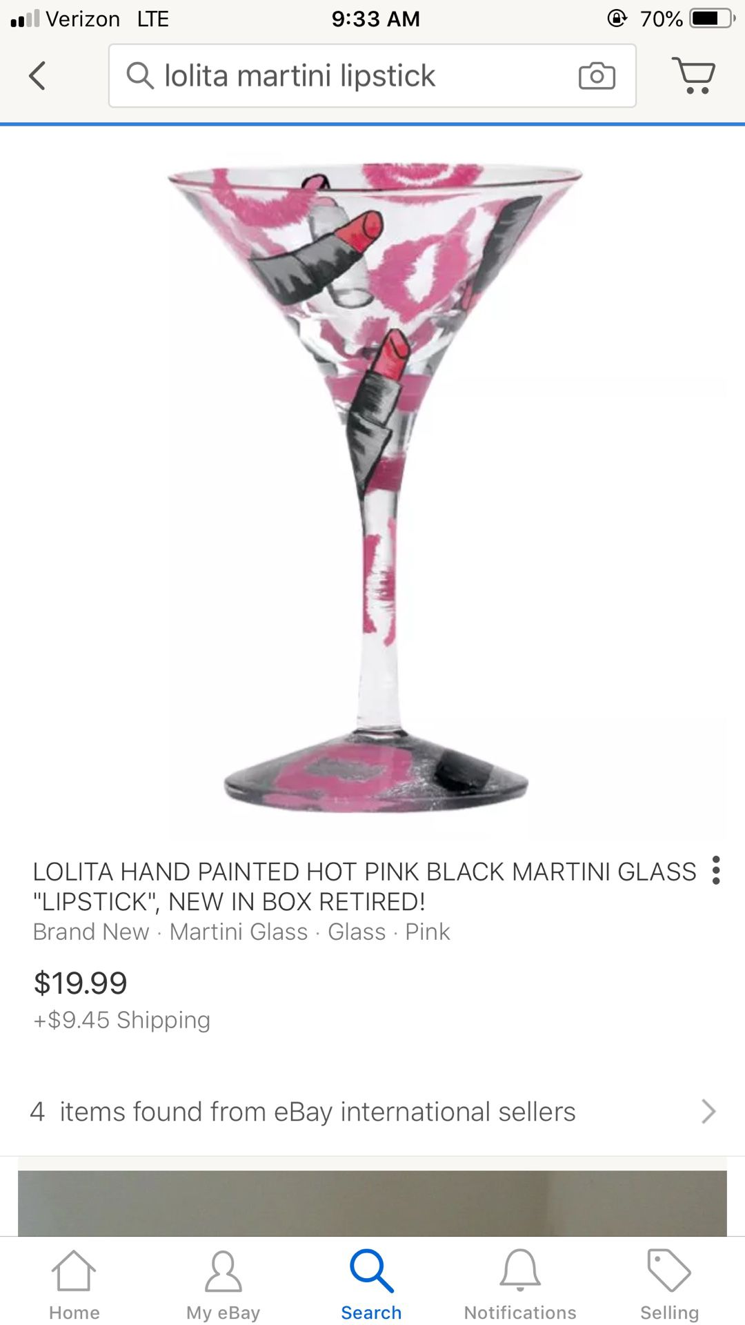 NEW Collectible Lolita Hand Painted Martini Glass - Great Gift!