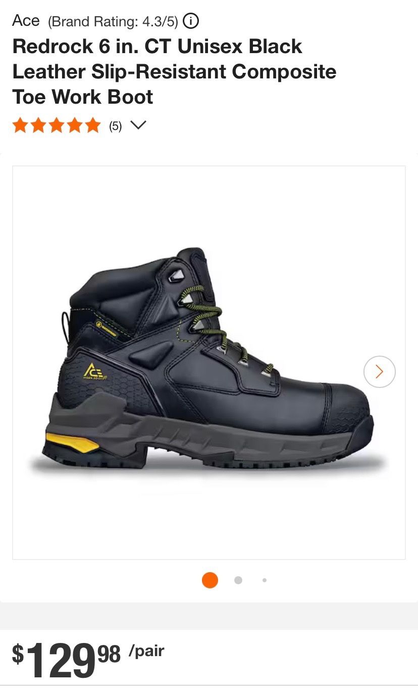 New Ace Boots (Men size 11, Women size 12.5) Redrock 6 in. CT Unisex Black Leather Slip-Resistant Composite Toe Work Boot ( Firm On Price )