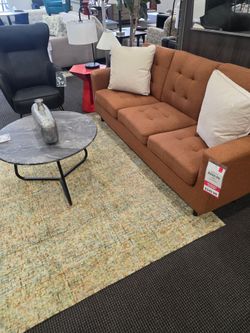 ​🔥 CRAZY DEAL: Mid-Century Terracotta Sofa & Black Accent Chair Set