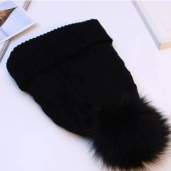 Black Thicken Windproof Fleece Winter Beanies Warm Knitted Beanie