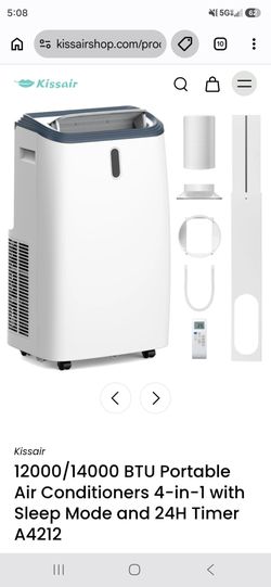 Portable Air Conditioner(USED) Kissair

12000/14000 BTU Portable Air Conditioners 4-in-1 with Sleep Mode and 24H Timer A4212