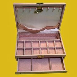Vintage Mele 2 Tier Jewelry Box Pink Velvet Art Deco - Pink Jewelry Box Retro
