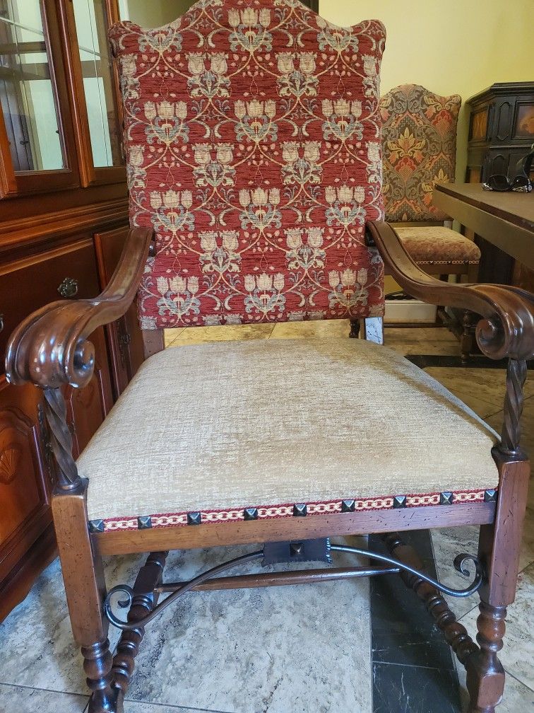 Custom Dinning Room Table, 116 Inches Long, Hand Crafted Chairs, Solid Wood And Limestone