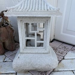 $25 Each:  Pagoda Lantern Light Statue, Small Cement Concrete Garden Or Pool Frog Toad, FREE WEEDS Sign. 