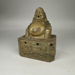 20th Century Hand Carved Soapstone Hotei Buddha Incense Burner Statue