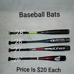 4 Baseball Bats Of Various Sizes (Price Is $20 Each)