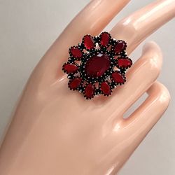 Gorgeous Garnet Silver Statement Ring Sz 10