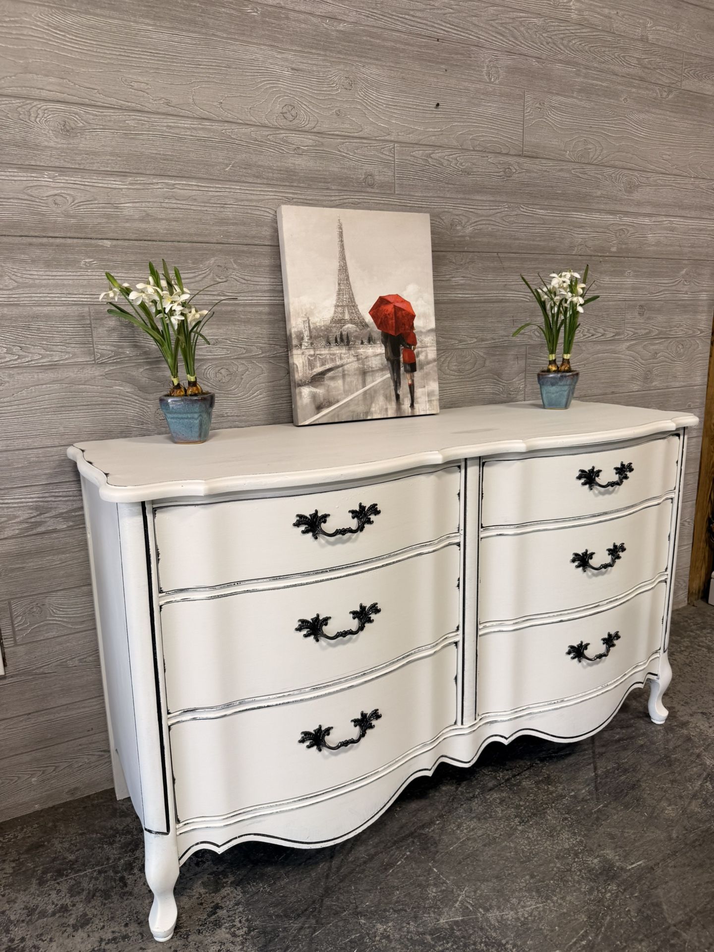 Farmhouse French DRESSER—white distressed “Giselle” other chest nightstand avail.
