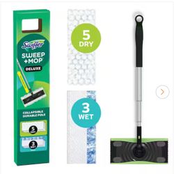 Swiffer Sweep Plus Mop Deluxe 2 in 1 Multi-Surface Floor Cleaning Starter Kit (1-Sweeper, 5-Sweep Cloths, 3-Mop Cloths)