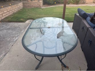 Patio Dining Table – Glass Top with Umbrella Hole