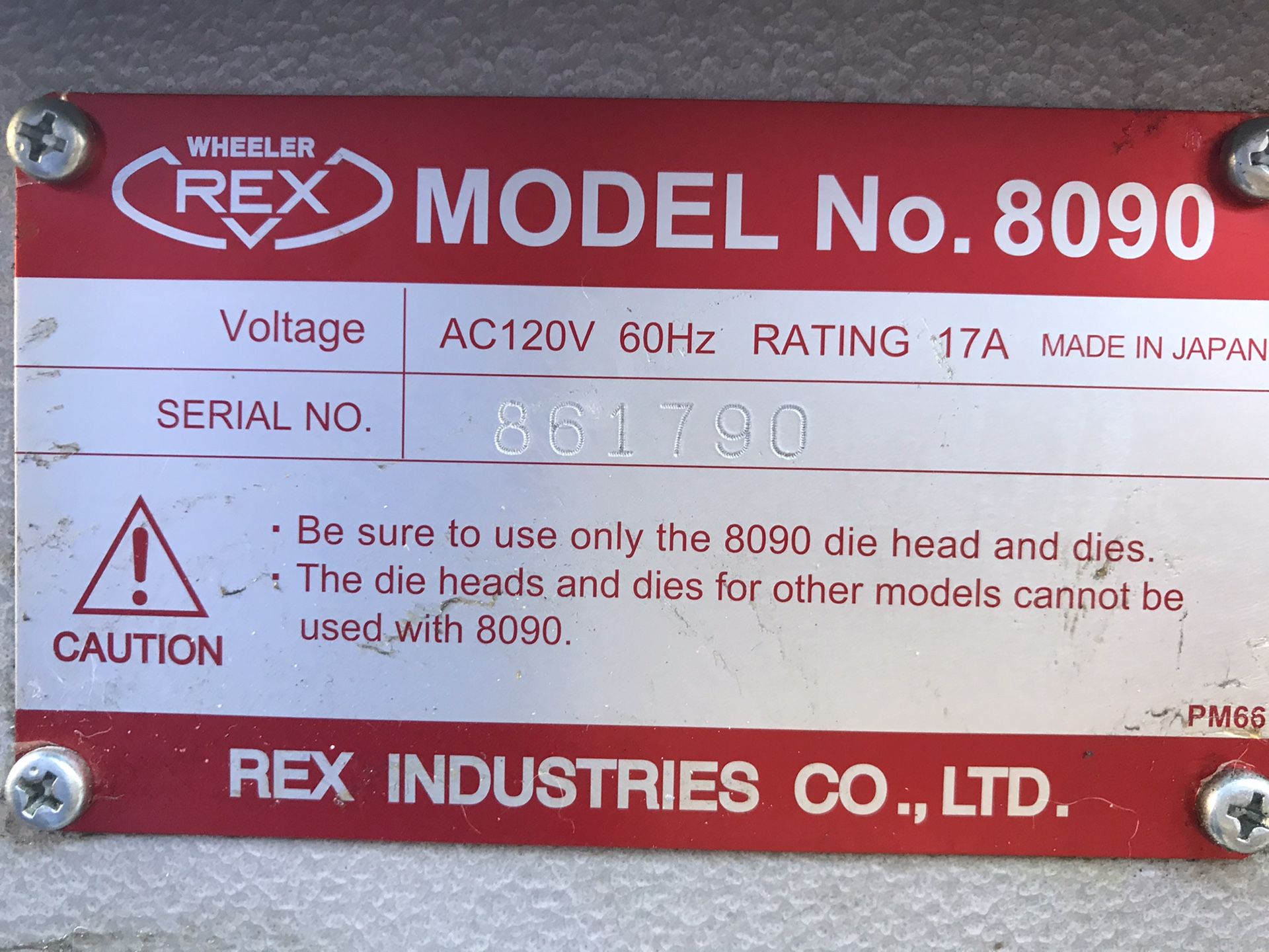 Rex 8090 2024 pipe threader