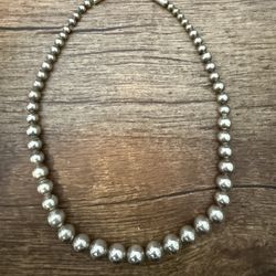 Silver Navajo Bead Pearl Chain Necklace
