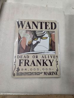 Franky one piece anime cartoon wanted faux vintage metal sign