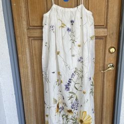 H&M Boho Maxi Floral LINEN BLEND SunDRESS A Meadow of Wildflowers  L NWT