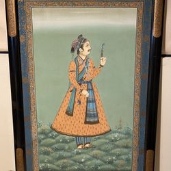 FINE PAINTING VINTAGE 1970s  ART OF INDIAN MAN ON SILK HANDMADE - HEIGHT 38” - WIDTH 26”  $800.00