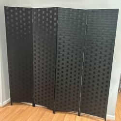 Black 4-Panel Woven Room Divider