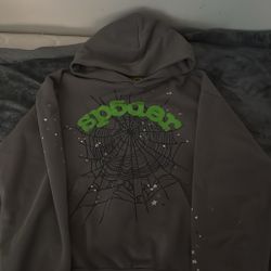 Sp5der Hoodie “Slate Gray” Size Large fits a medium and a large!