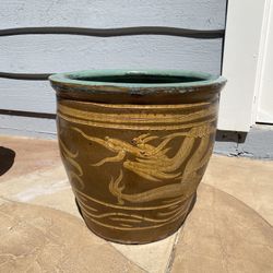 Antique circa 1900 Chinese Large 100 Year Old Egg Earthenware Dragon Planter Pot